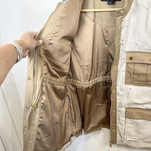 Boston Proper Jacket Women’s Large Beige Sequin Embellished Puff Sleeve Utility - Picture 12 of 16